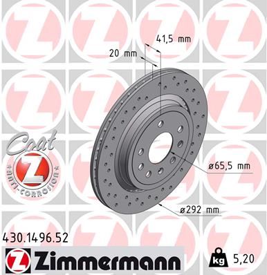 ZIMMERMANN 430.1496.52 Fren Sistemleri Fren Diski - SAAB 9-3 (YS3F, E79, D79, D75) uyumlu