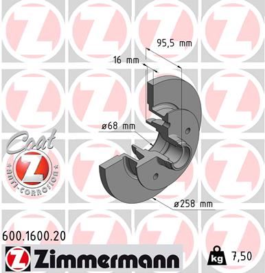 ZIMMERMANN 600.1600.20 Fren Sistemleri Fren Diski - VW TRANSPORTER T3 Minibüs/Otobüs (25_) uyumlu