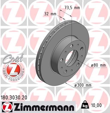 ZIMMERMANN 180.3030.20 Fren Sistemleri Fren Diski - PEUGEOT BOXER Minibüs/Otobüs uyumlu