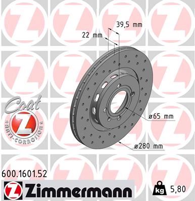 ZIMMERMANN 600.1601.52 Fren Sistemleri Fren Diski - VW GOLF II (19E, 1G1) uyumlu