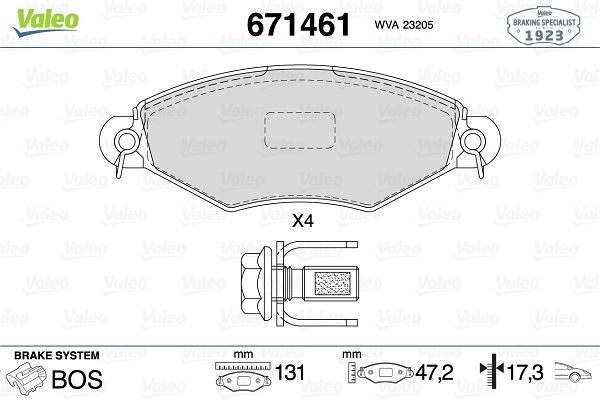 VALEO 671461 Fren Sistemleri Fren Balatası - PEUGEOT 306 Hatchback (7A, 7C, N3, N5) uyumlu