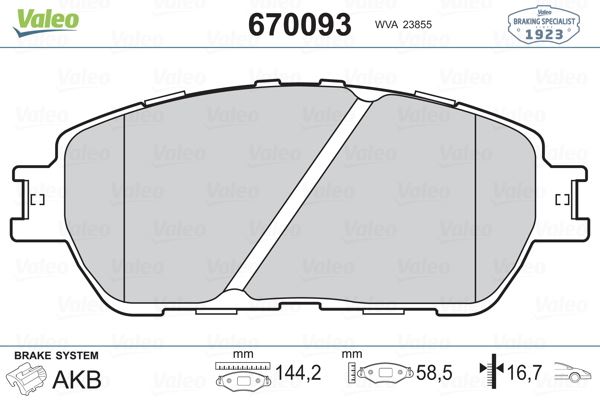 VALEO 670093 Fren Sistemleri Fren Balatası - TOYOTA PREVIA II (_R3_) uyumlu