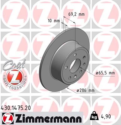 ZIMMERMANN 430.1475.20 Fren Sistemleri Fren Diski - OPEL VECTRA B Hatchback (J96) uyumlu
