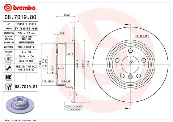 BREMBO 08.7019.81 Fren Sistemleri Fren Diski - BMW X5 (E53) uyumlu