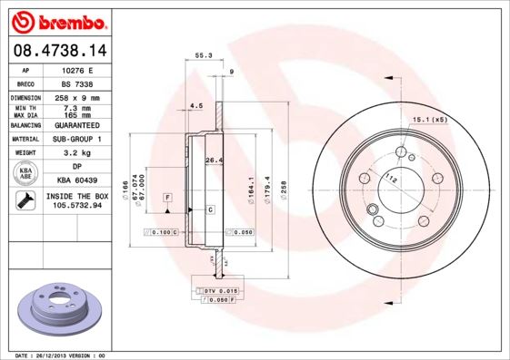 BREMBO 08.4738.14 Fren Sistemleri Fren Diski - MERCEDES-BENZ 190 (W201) uyumlu