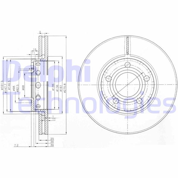 DELPHI BG2518 Fren Sistemleri Fren Diski - AUDI 100 C3 Sedan (443, 444) uyumlu