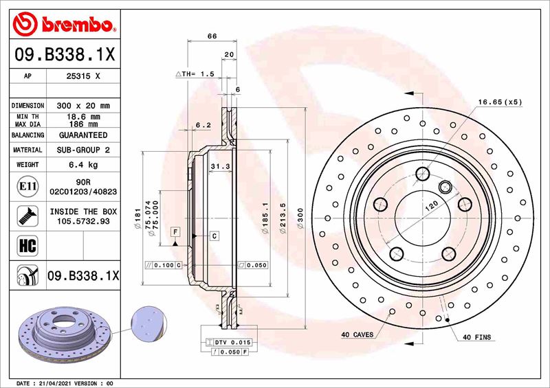 BREMBO 09.B338.1X Fren Sistemleri Fren Diski - BMW 3 (F30, F80) uyumlu