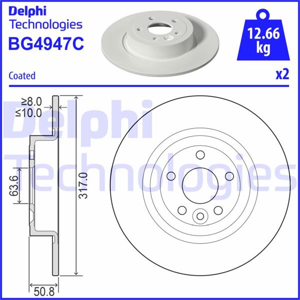 DELPHI BG4947C Fren Sistemleri Fren Diski - LAND ROVER RANGE ROVER EVOQUE (L538) uyumlu