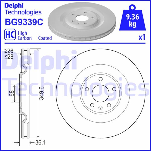 DELPHI BG9339C Fren Sistemleri Fren Diski - AUDI Q7 (4MB, 4MG, 4MQ) uyumlu