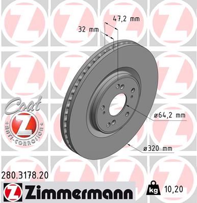 ZIMMERMANN 280.3178.20 Fren Sistemleri Fren Diski - HONDA ACCORD VIII (CU) uyumlu