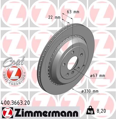 ZIMMERMANN 400.3663.20 Fren Sistemleri Fren Diski - MERCEDES-BENZ R-SERISI (W251, V251) uyumlu