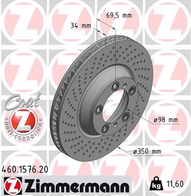 ZIMMERMANN 460.1576.20 Fren Sistemleri Fren Diski - PORSCHE 911 (997) uyumlu