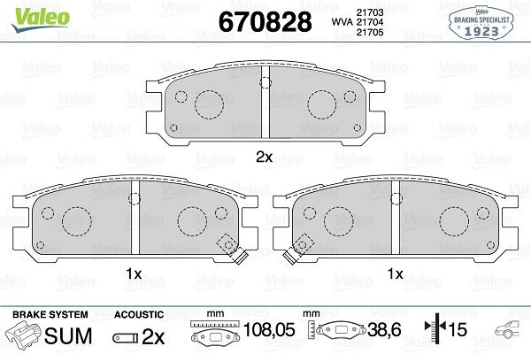 VALEO 670828 Fren Sistemleri Fren Balatası - SUBARU LEGACY I (BC) uyumlu