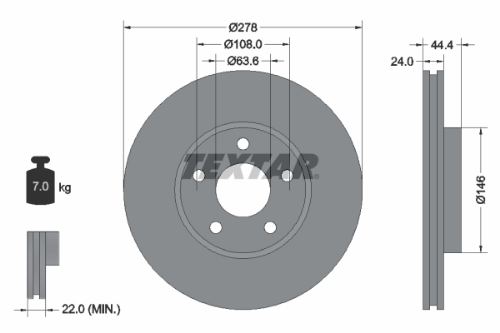TEXTAR 92124803 Fren Sistemleri Fren Diski - FORD TOURNEO CONNECT uyumlu
