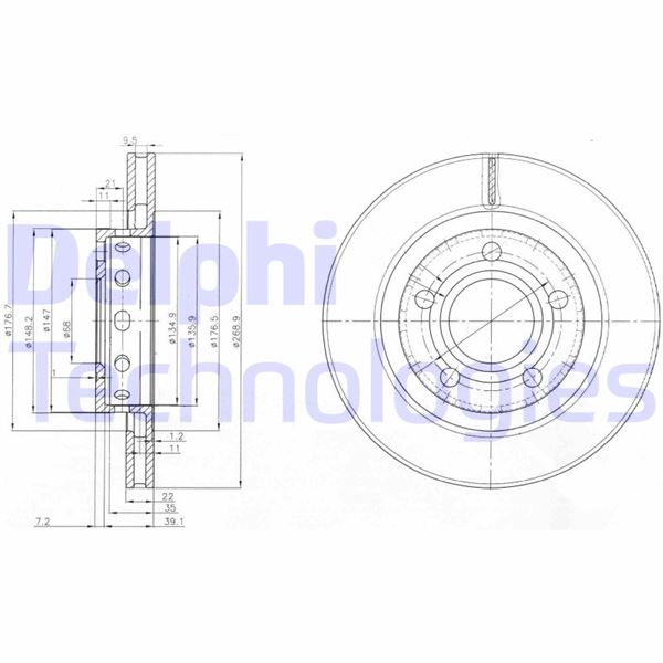 DELPHI BG3525 Fren Sistemleri Fren Diski - AUDI V8 (441, 442, 4C2, 4C8) uyumlu