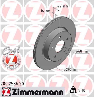ZIMMERMANN 200.2536.20 Fren Sistemleri Fren Diski - NISSAN X-TRAIL III (T32_, T32R, T32RR) uyumlu