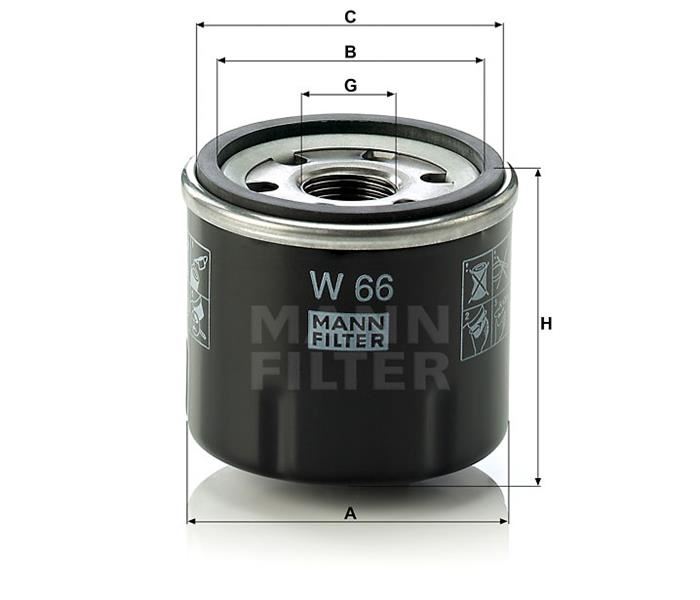 MANN-FILTER W 66 Motor Yağ Filtresi - RENAULT TWINGO I (C06_) uyumlu