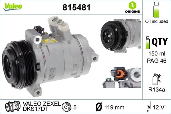VALEO 815481 İklimlendirme Sistemi Kompresör Parçaları - NISSAN NAVARA NP300 Pick-up (D23, D23T) uyumlu
