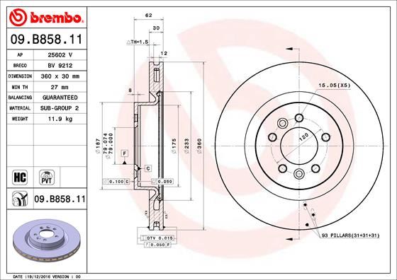 BREMBO 09.B858.11 Fren Sistemleri Fren Diski - LAND ROVER DISCOVERY IV (L319) uyumlu