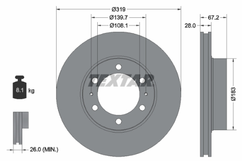 TEXTAR 92230403 Fren Sistemleri Fren Diski - TOYOTA HILUX VII Pick-up (_N1_, _N2_, _N3_) uyumlu