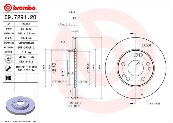 BREMBO 09.7291.20 Fren Sistemleri Fren Diski - MERCEDES-BENZ 190 (W201) uyumlu