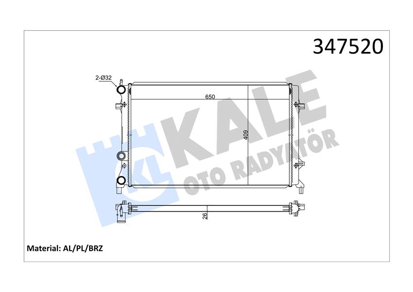 KALE OTO RADYATÖR 347520 Soğutma Sistemi Su Soğutucu & Parçaları - VW JETTA IV (162, 163, AV3, AV2) uyumlu
