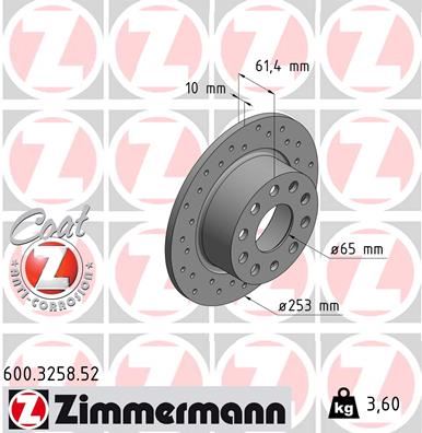 ZIMMERMANN 600.3258.52 Fren Sistemleri Fren Diski - SKODA OCTAVIA III (5E3, NL3, NR3) uyumlu