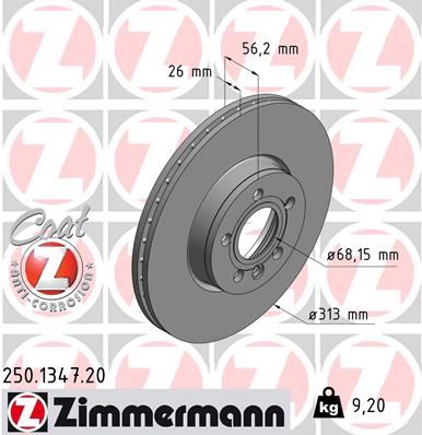 ZIMMERMANN 250.1347.20 Fren Sistemleri Fren Diski - VW TRANSPORTER T4 Minibüs/Otobüs (70B, 70C, 7DB, 7DK, 70J, 70K, uyumlu