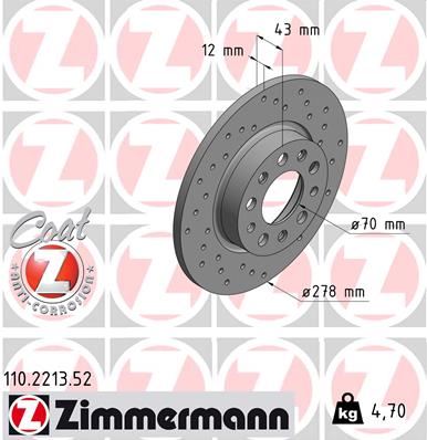 ZIMMERMANN 110.2213.52 Fren Sistemleri Fren Diski - ALFA ROMEO GIULIETTA (940_) uyumlu