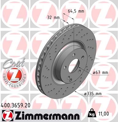 ZIMMERMANN 400.3659.20 Fren Sistemleri Fren Diski - MERCEDES-BENZ S-SERISI (W221, V221) uyumlu