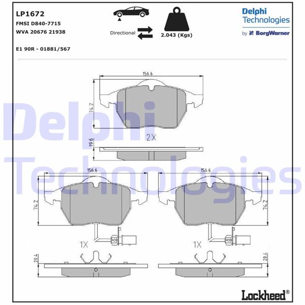 DELPHI LP1672 Fren Sistemleri Fren Balatası - AUDI A6 C4 (4A2) uyumlu