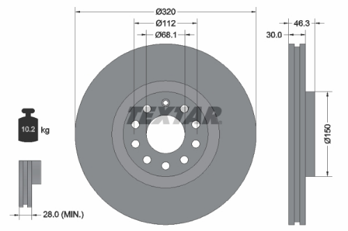 TEXTAR 92106705 Fren Sistemleri Fren Diski - AUDI A4 B5 (8D2) uyumlu