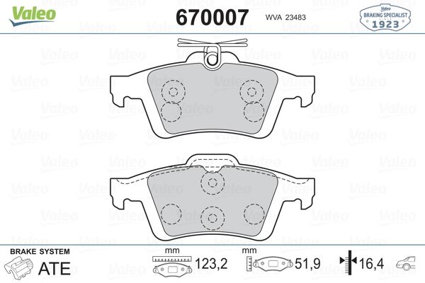 VALEO 670007 Fren Sistemleri Fren Balatası - FORD C-MAX II (DXA/CB7, DXA/CEU) uyumlu