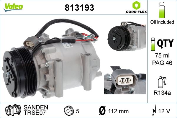 VALEO 813193 İklimlendirme Sistemi Kompresör Parçaları - HONDA JAZZ II (GD_, GE3, GE2) uyumlu