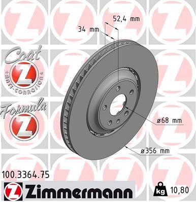 ZIMMERMANN 100.3364.75 Fren Sistemleri Fren Diski - AUDI A8 D4 (4H2, 4H8, 4HC, 4HL) uyumlu