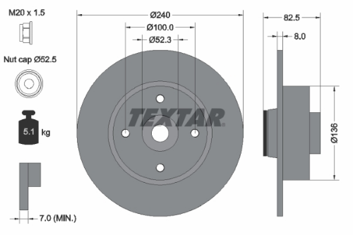 TEXTAR 92154403 Fren Sistemleri Fren Diski - RENAULT MODUS / GRAND MODUS (F/JP0_) uyumlu