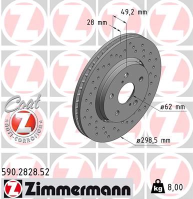 ZIMMERMANN 590.2828.52 Fren Sistemleri Fren Diski - TOYOTA C-HR (_X1_) uyumlu
