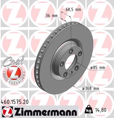 ZIMMERMANN 460.1575.20 Fren Sistemleri Fren Diski - VW TOUAREG (7LA, 7L6, 7L7) uyumlu