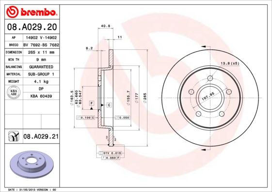 BREMBO 08.A029.21 Fren Sistemleri Fren Diski - FORD C-MAX (DM2) uyumlu