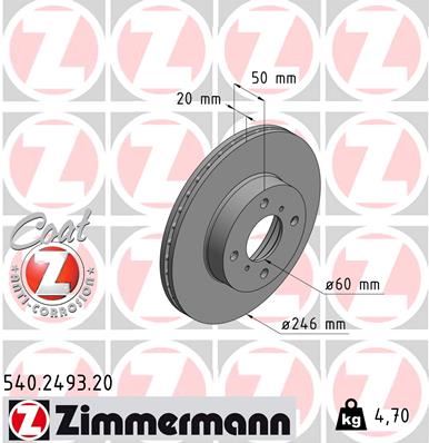 ZIMMERMANN 540.2493.20 Fren Sistemleri Fren Diski - SUZUKI BALENO Hatchback (EG) uyumlu