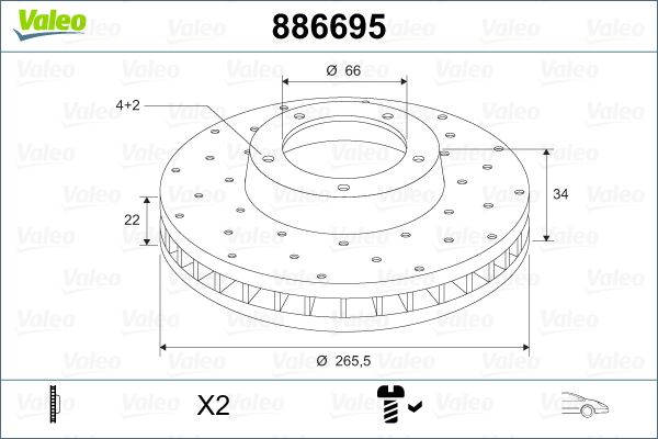 VALEO 886695 Fren Sistemleri Fren Diski - CITROËN C4 II (NC_) uyumlu