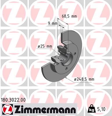 ZIMMERMANN 180.3022.00 Fren Sistemleri Fren Diski - PEUGEOT 307 (3A/C) uyumlu