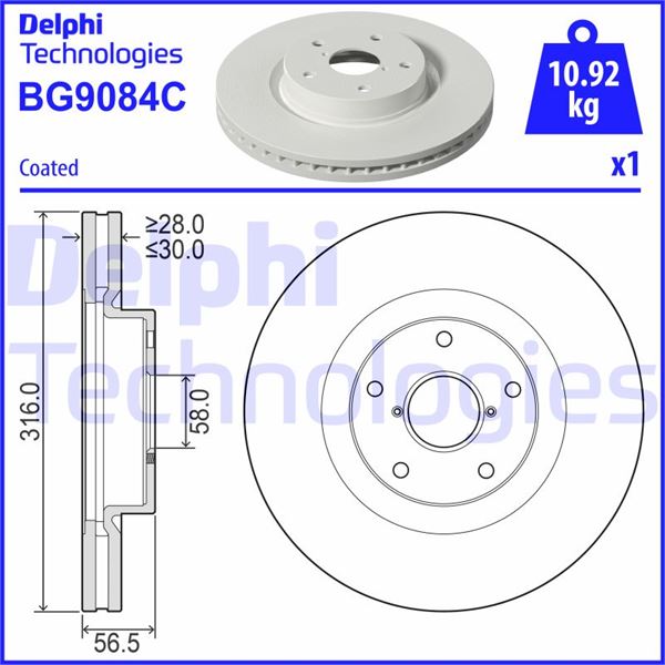 DELPHI BG9084C Fren Sistemleri Fren Diski - SUBARU OUTBACK (BS) uyumlu