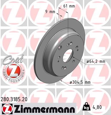 ZIMMERMANN 280.3185.20 Fren Sistemleri Fren Diski - HONDA CR-V II (RD_) uyumlu