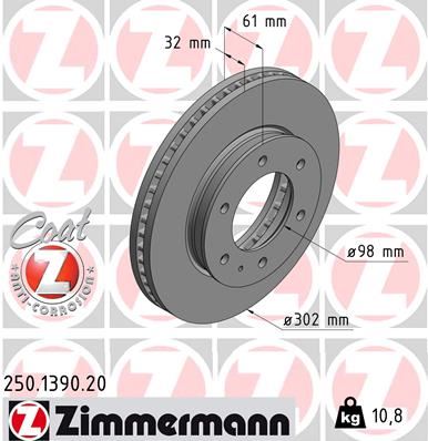 ZIMMERMANN 250.1390.20 Fren Sistemleri Fren Diski - FORD RANGER (TKE) uyumlu