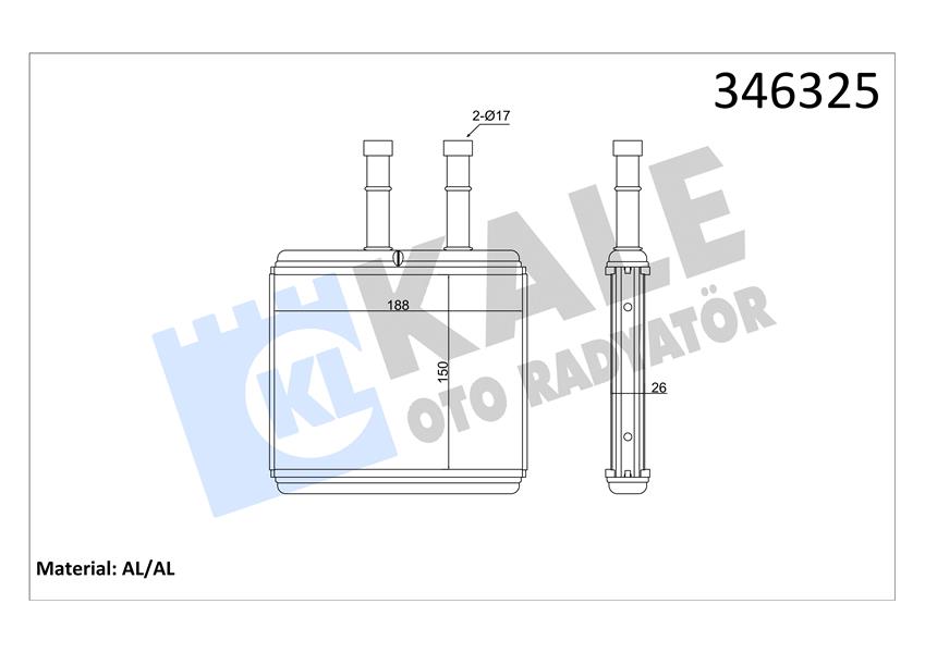 KALE OTO RADYATÖR 346325 İklimlendirme Sistemi İç Mekan Isı Değiştirici - CHEVROLET AVEO / KALOS Sedan (T250, T255) uyumlu