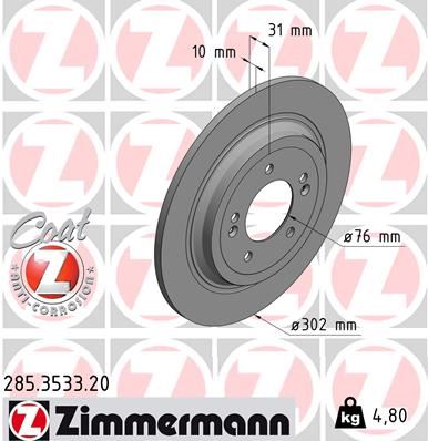 ZIMMERMANN 285.3533.20 Fren Sistemleri Fren Diski - HYUNDAI TUCSON (TL, TLE) uyumlu