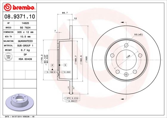 BREMBO 08.9371.10 Fren Sistemleri Fren Diski - RENAULT MASTER II Panelvan/Van (FD) uyumlu
