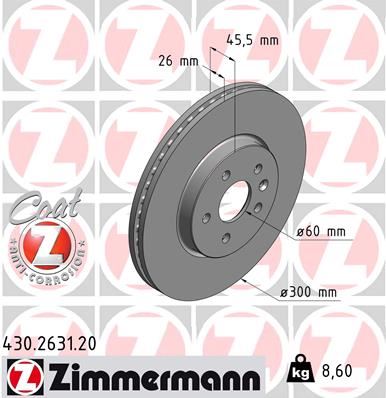 ZIMMERMANN 430.2631.20 Fren Sistemleri Fren Diski - OPEL MOKKA / MOKKA X (J13) uyumlu