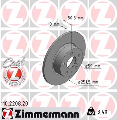 ZIMMERMANN 110.2208.20 Fren Sistemleri Fren Diski - ALFA ROMEO 164 (164_) uyumlu